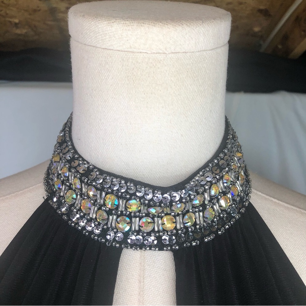 Crystal Doll Black Jeweled Halter Prom Al-line Dress Size Small 3 - Picture 6 of 13